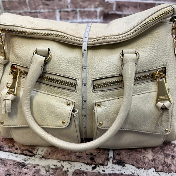 Aimee Kestenberg Satchel Crossbody Bag Ivory Leather Gold Hardware Pocketbook - Picture 9 of 16